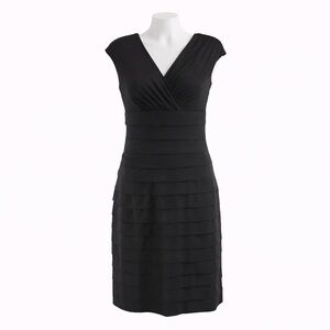 Size 12 Lauren Ralph Lauren Women’s Black V Neck Sheath Dress Midi
